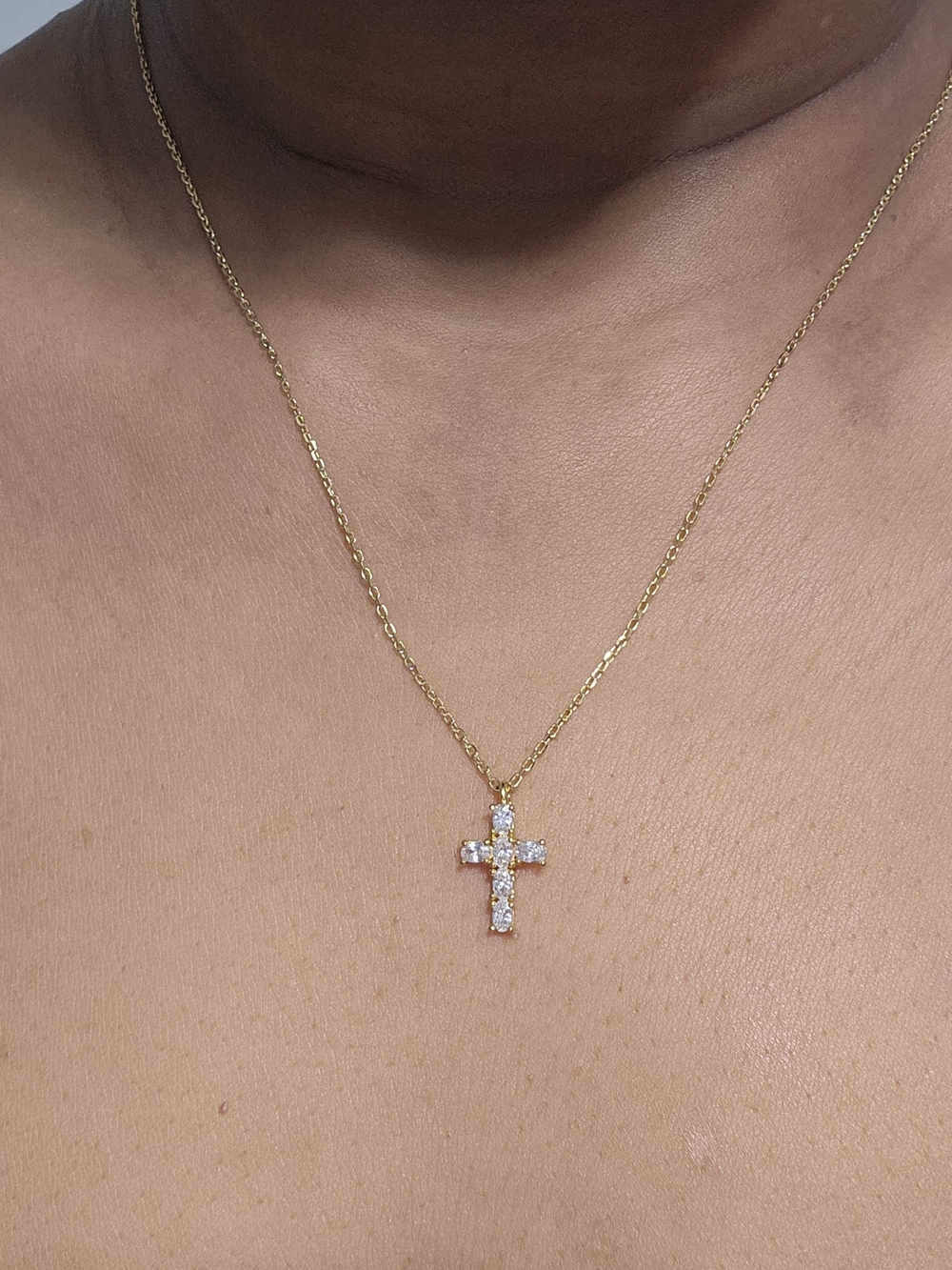 Gold Cross Pendant Necklace with Clear Stones - Women Jewelry